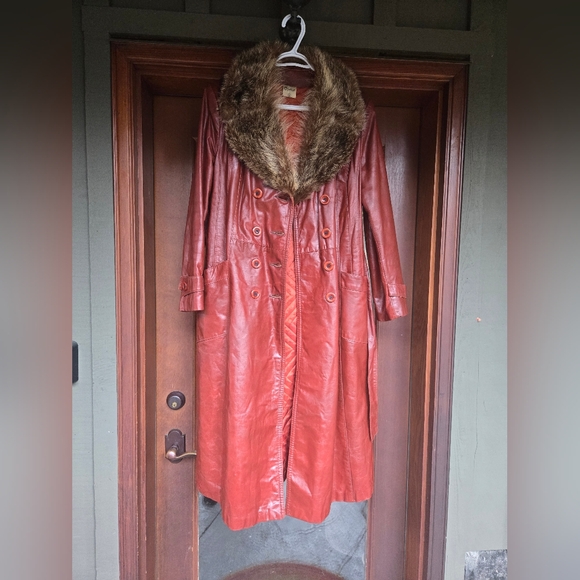 Vintage Genuine Leather & Fur Penny Lane Trench Coat - Picture 1 of 8